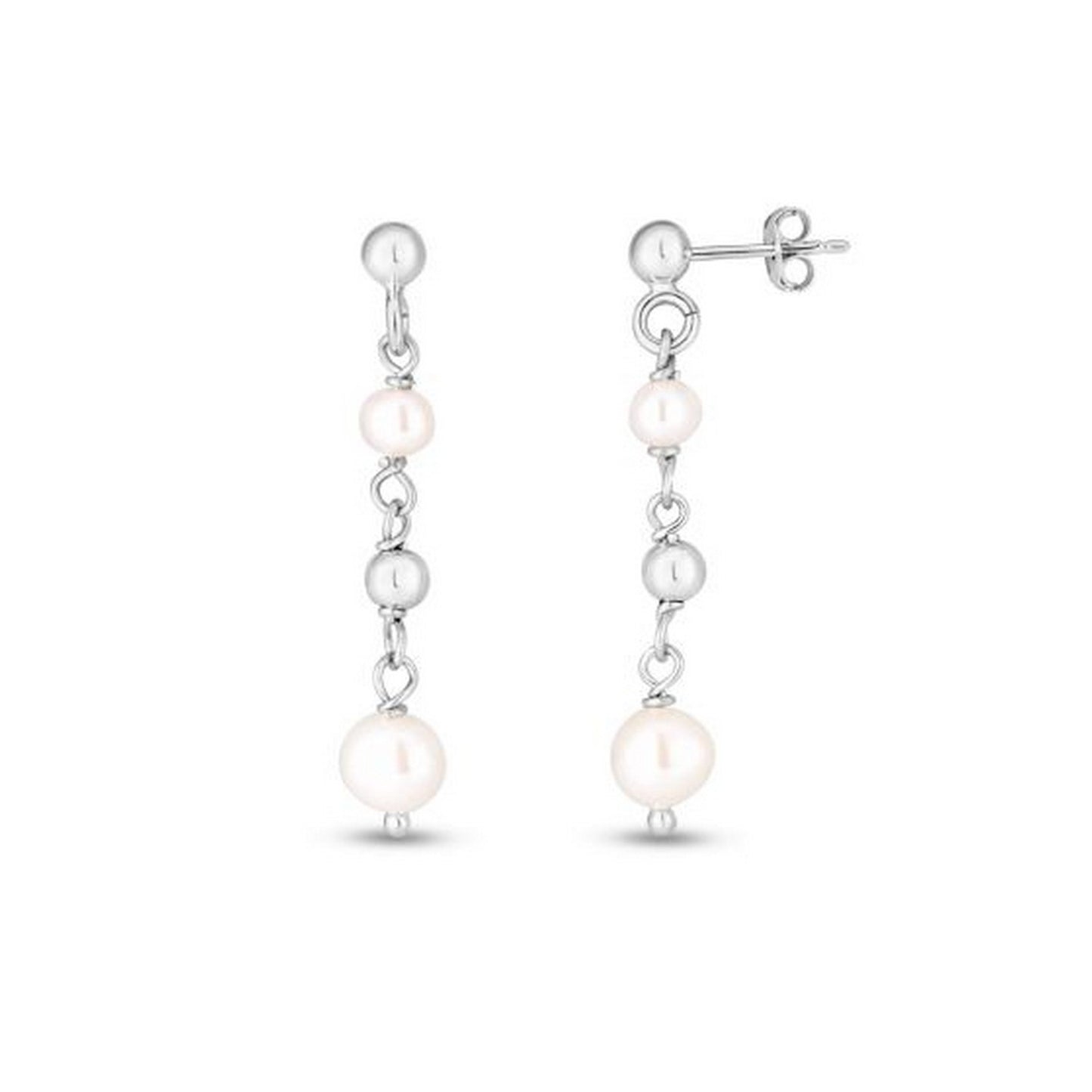 Sterling Silver Freshwater Pearl Bead Drop Earrings