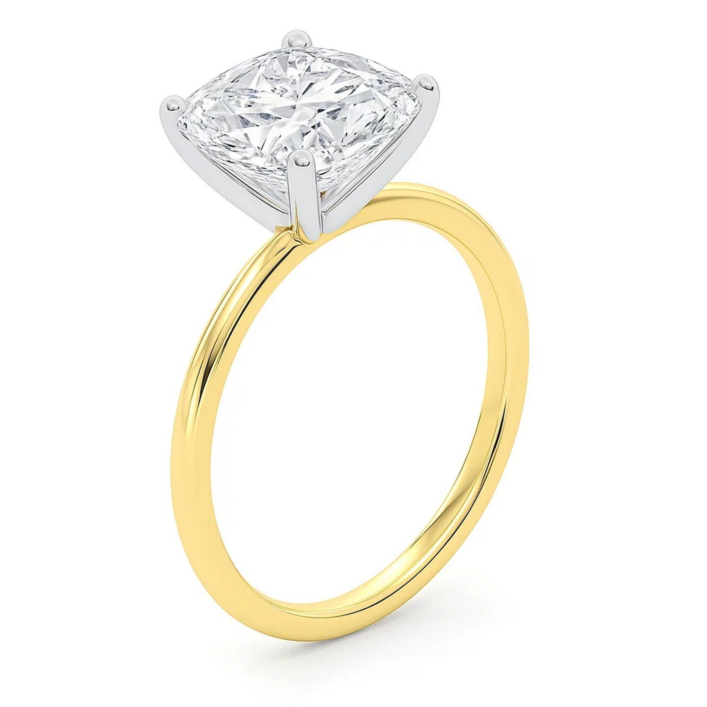 5 Carat Cushion Lab Grown IGI G/VS1 Diamond Solitaire Ring in 10K Yellow Gold