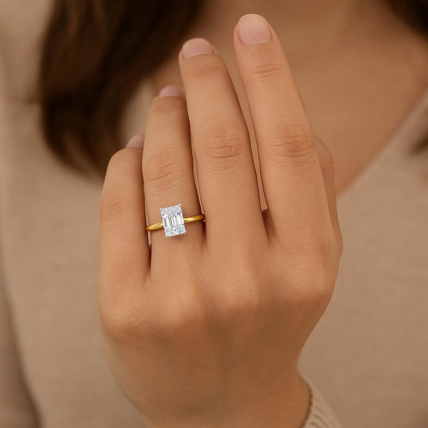 2 Carat Radiant Lab Grown IGI G/VS1 Diamond Solitaire Ring in 10K Yellow Gold