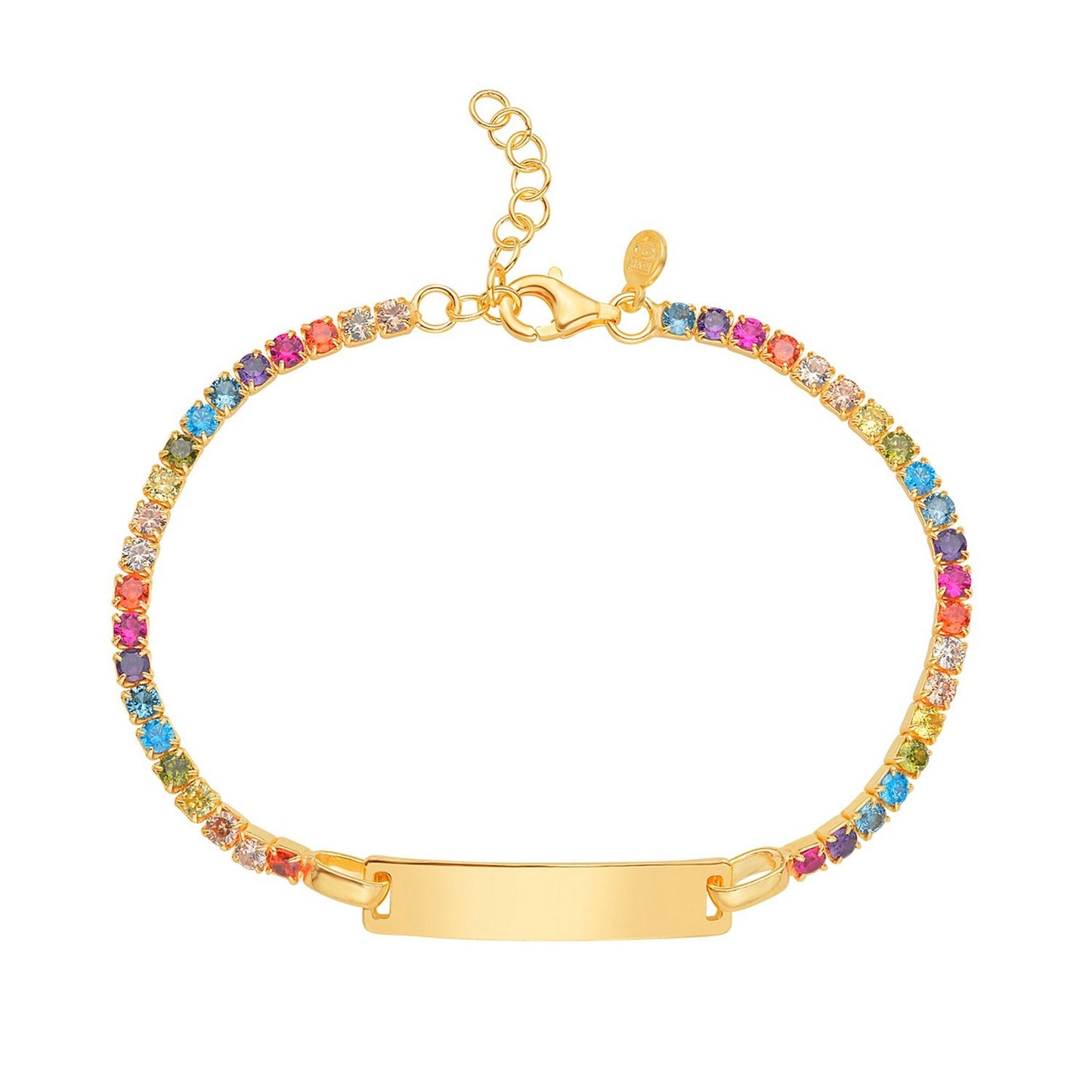 Sterling Silver Gold Plated Rainbow CZ ID Bracelet (2.70 mm)