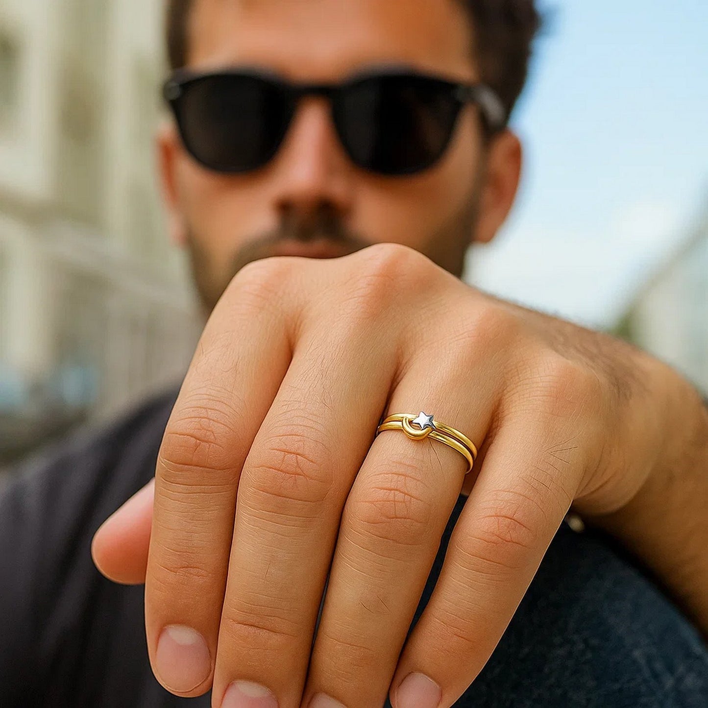 Star & Moon Ring in 10K Two Tone Gold
