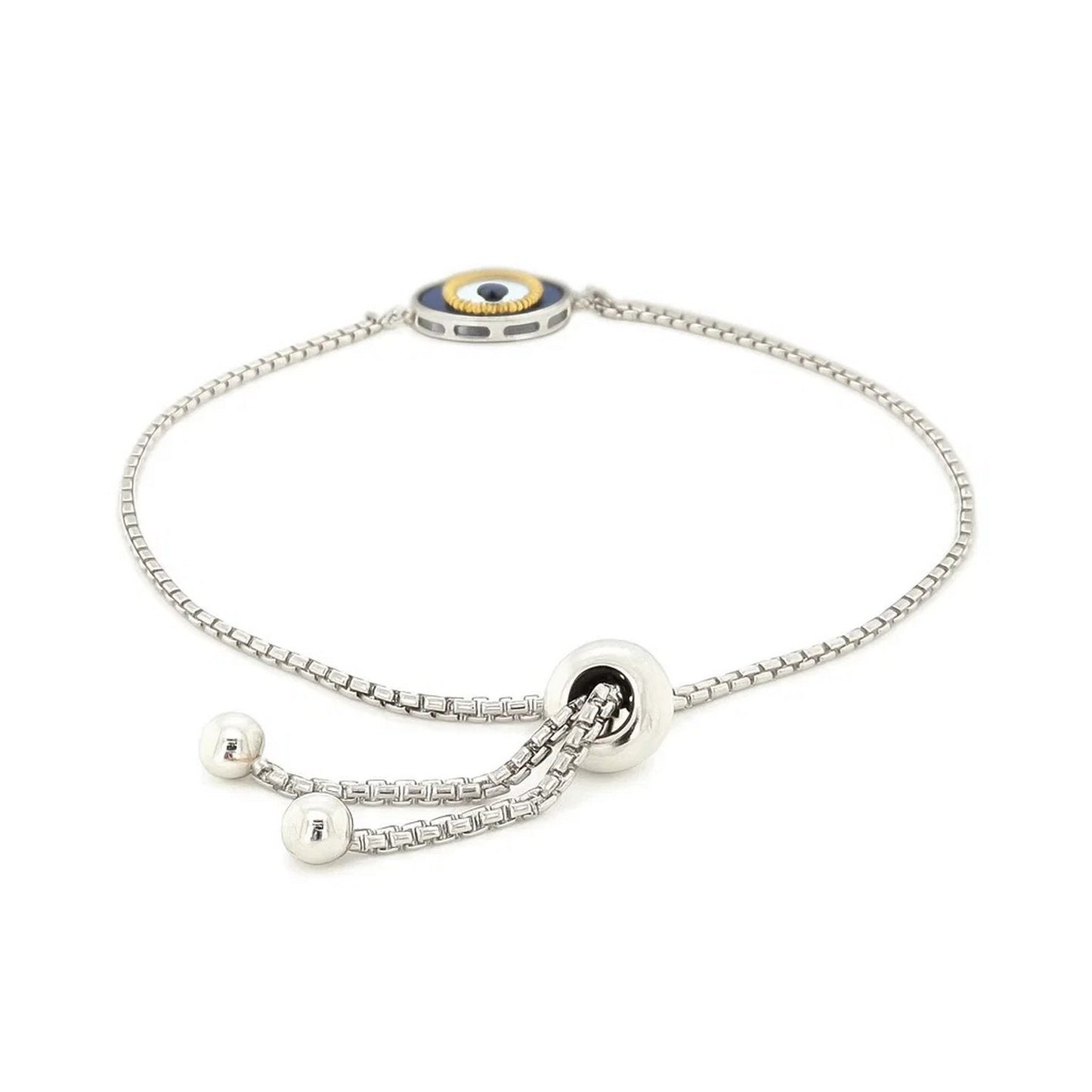 Sterling Silver Adjustable Two Toned Enameled Evil Eye Friendship Bracelet