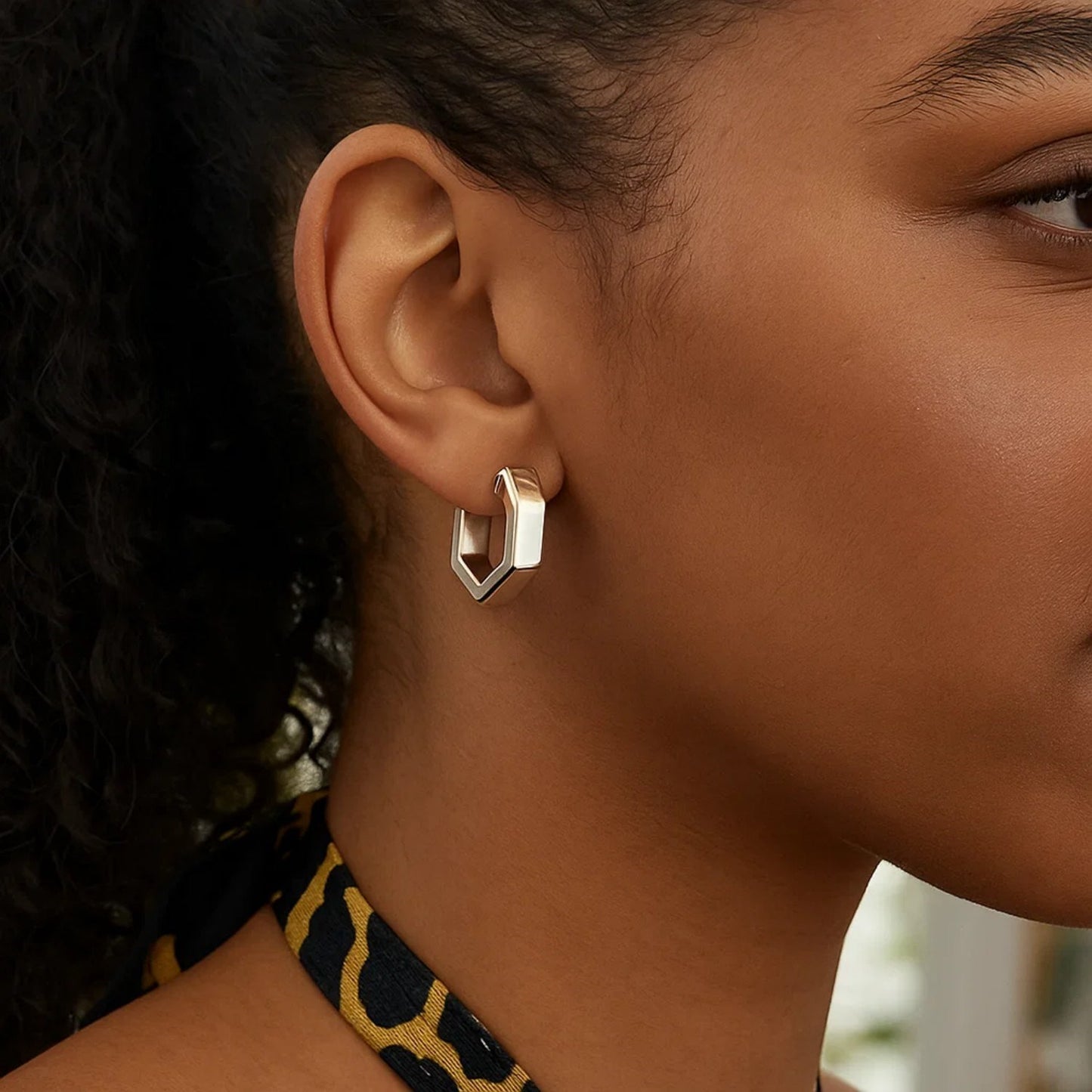 Sterling Silver Hexagon Hoop Earrings