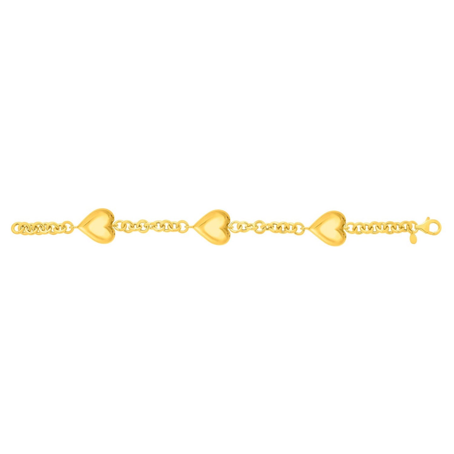Sterling Silver Yellow Gold Plated Extra Puffed Triple Heart Bracelet