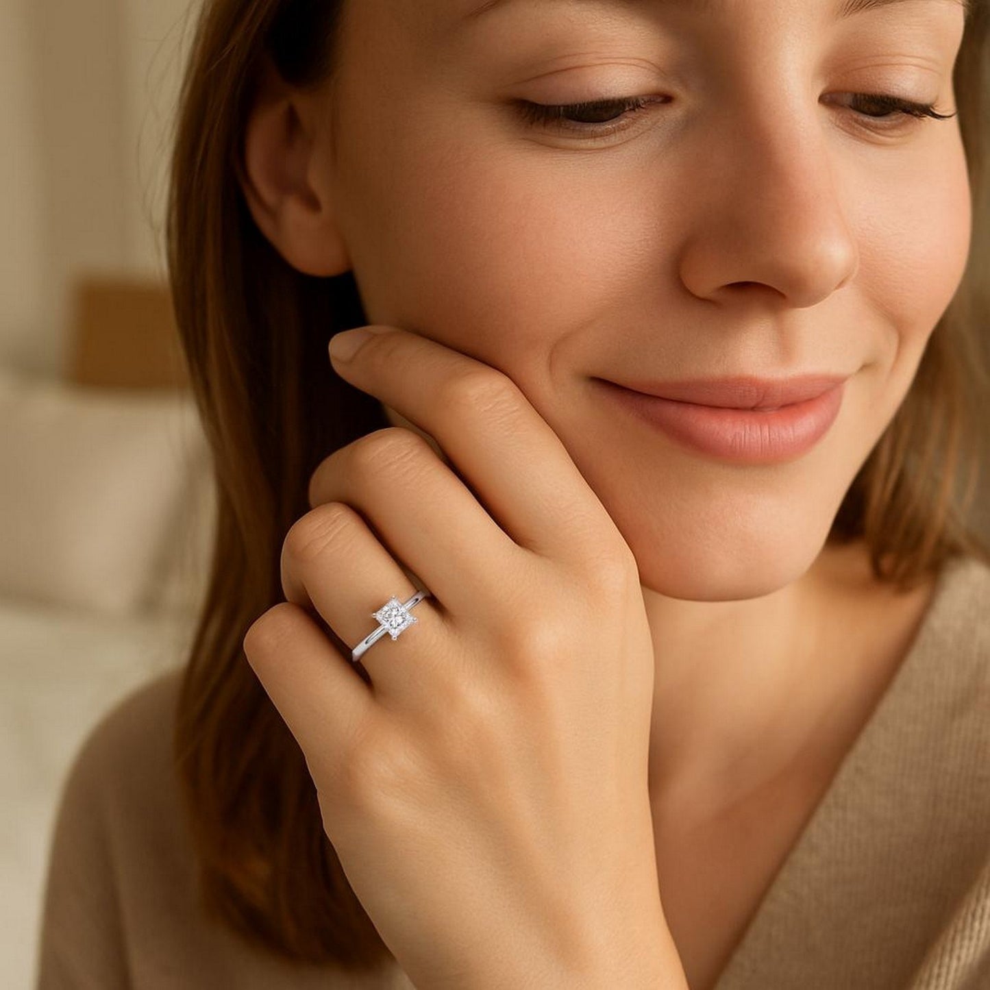 1 Carat Princess Lab Grown IGI G/VS1 Diamond Solitaire Ring in 10K White Gold