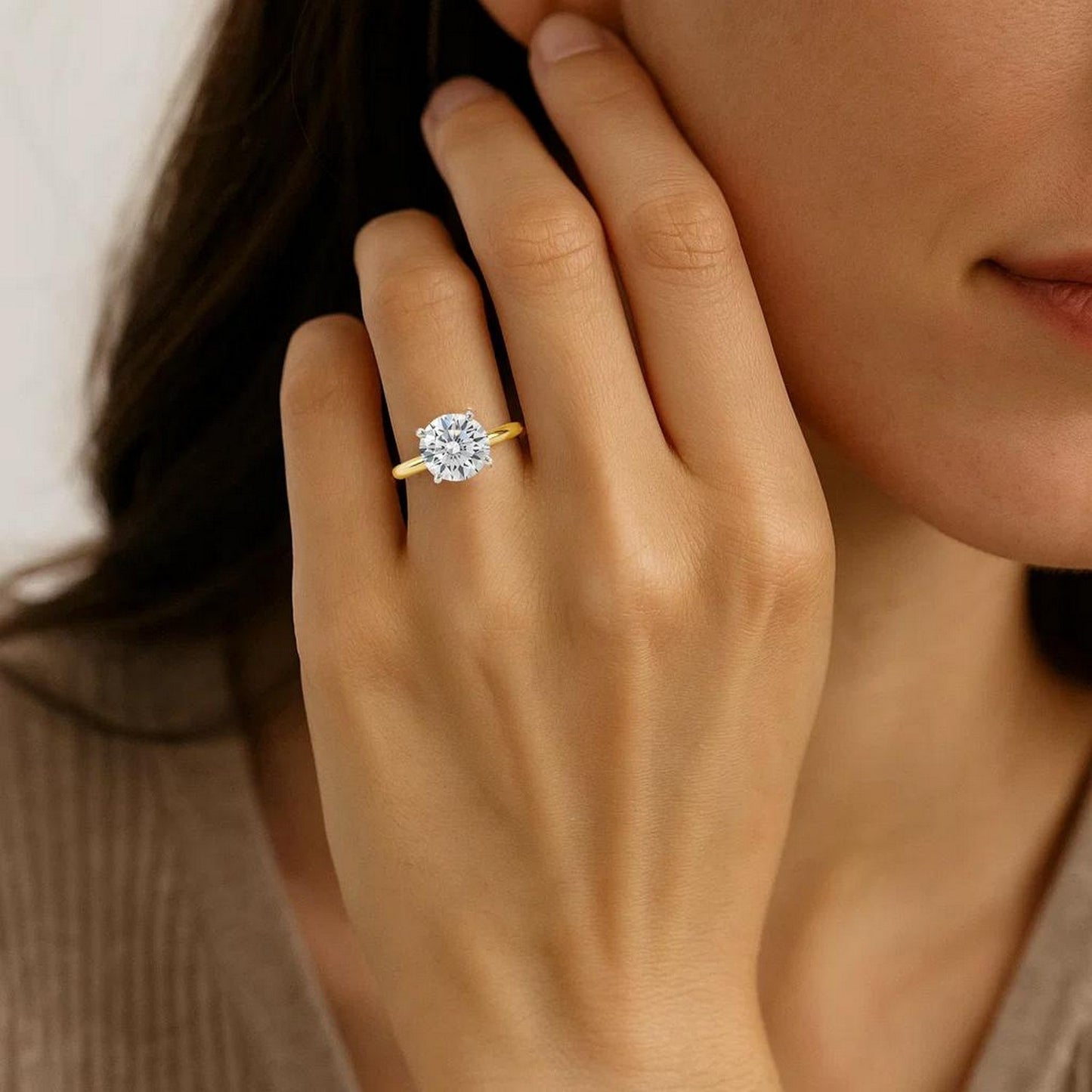 3 Carat Round Lab Grown IGI G/VS1 Diamond Solitaire Ring in 10K Yellow Gold