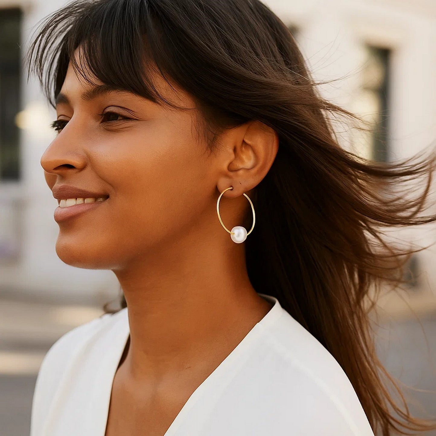 14k Yellow Gold Round Endless Pearl Earring(1x25mm)