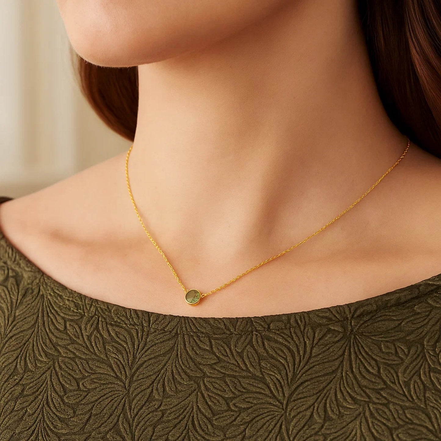 14k Yellow Gold 17 inch Necklace with Round Peridot