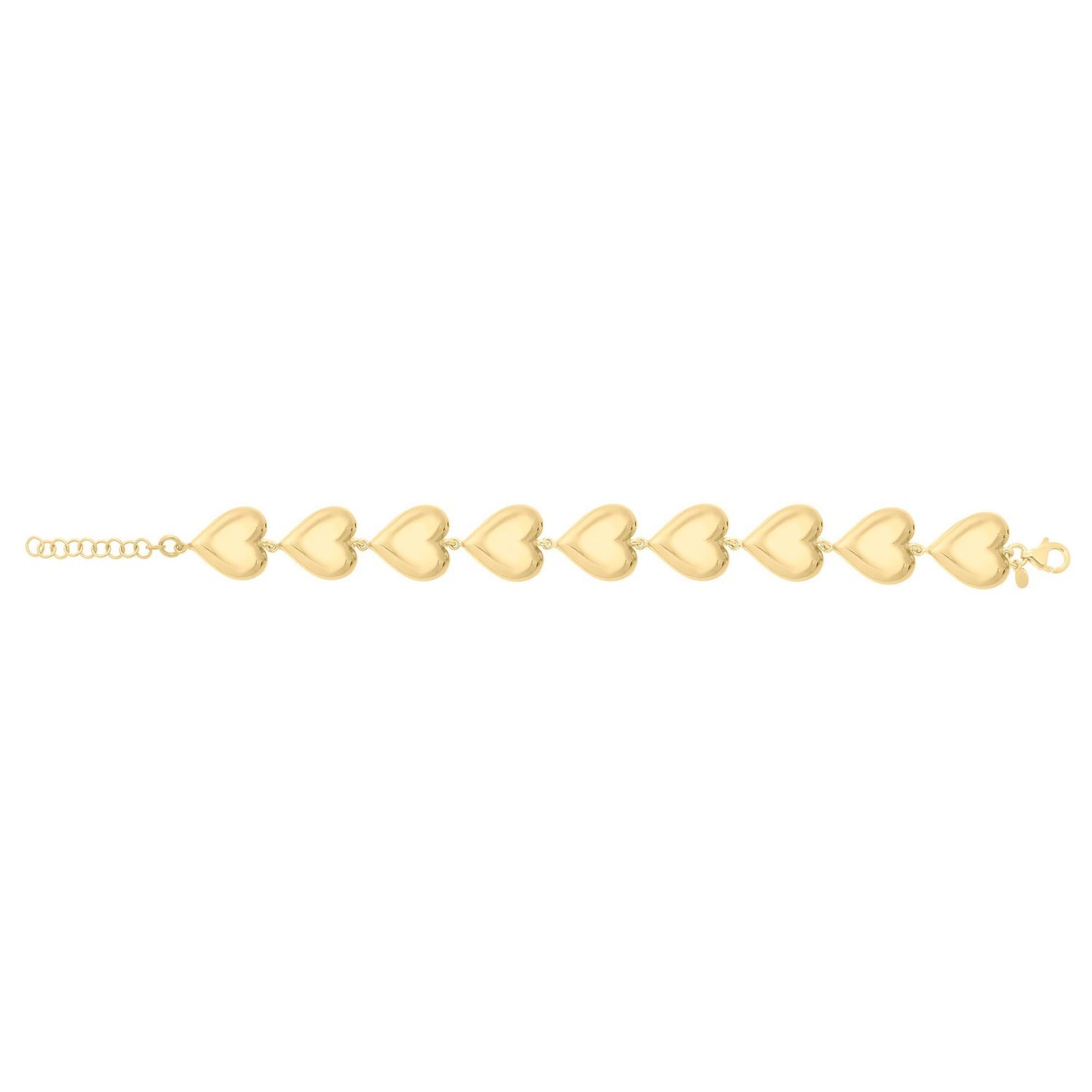 Sterling Silver Yellow Gold Plated Puffed Hearts Bracelet