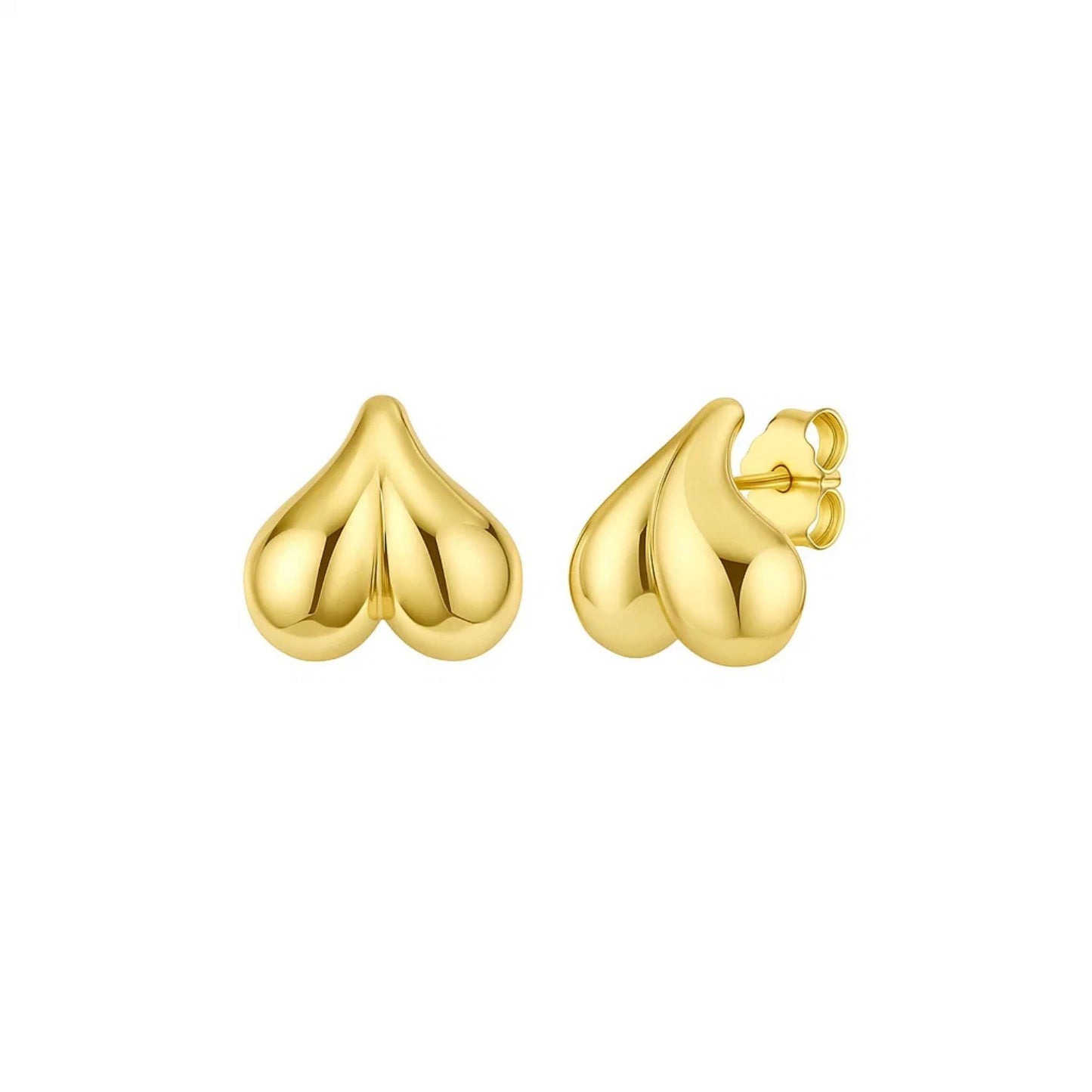 14K Yellow Gold Puffed Bubble Heart Stud Earrings