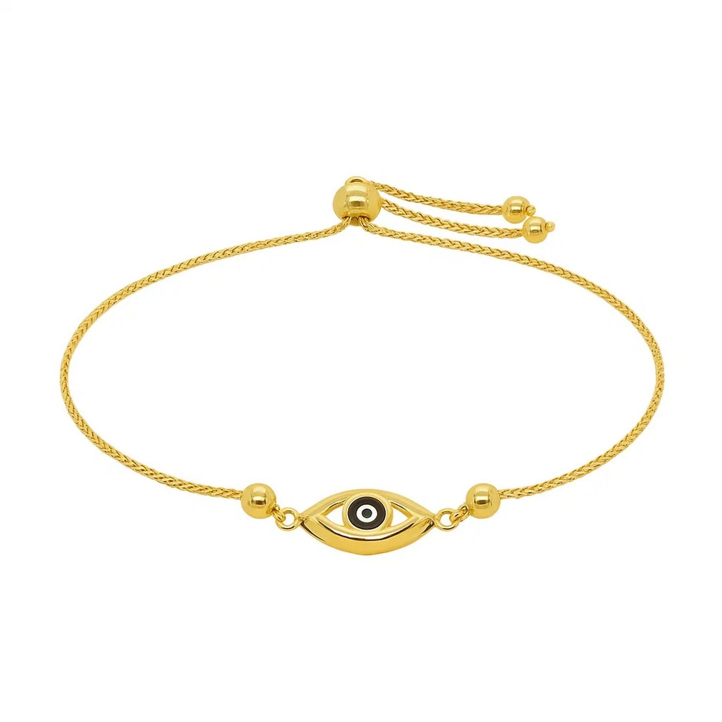 14k Yellow Gold Adjustable Evil Eye Bracelet (1.00 mm)