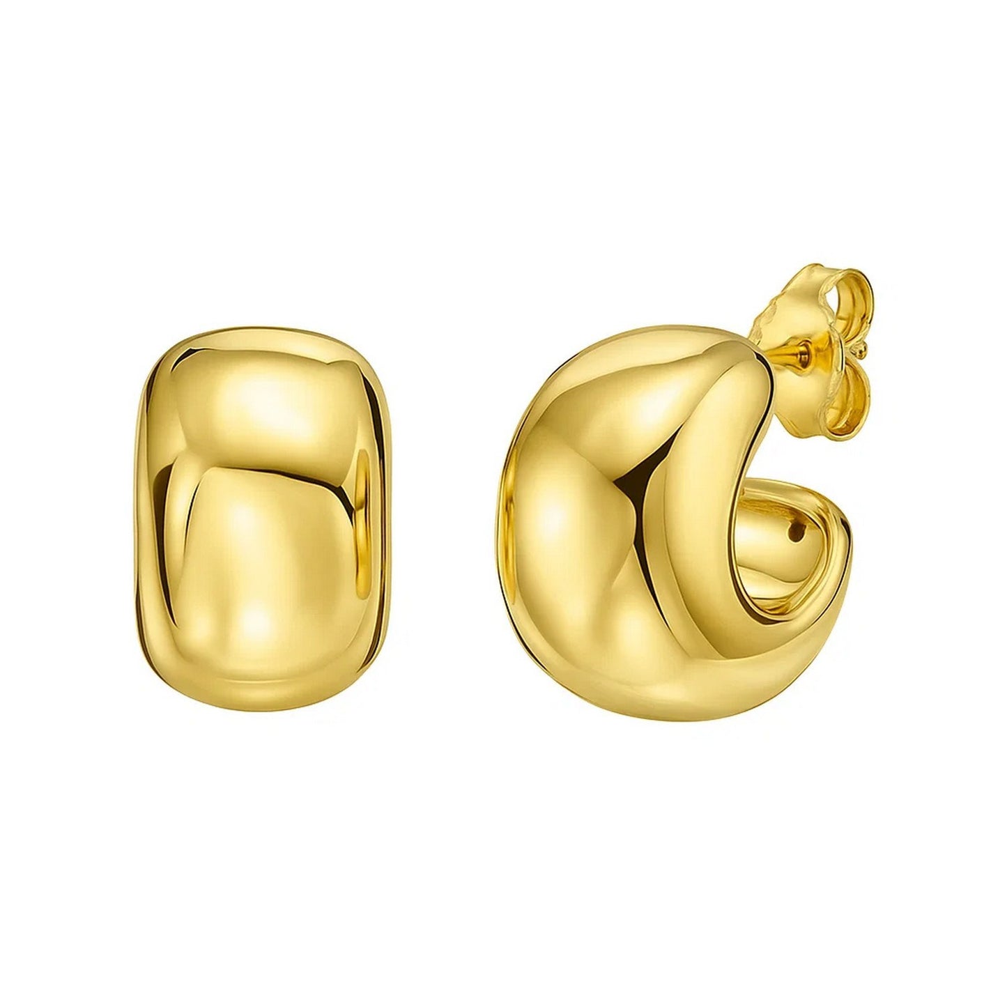 14K Yellow Gold Polished C Hoop Huggie Earrings