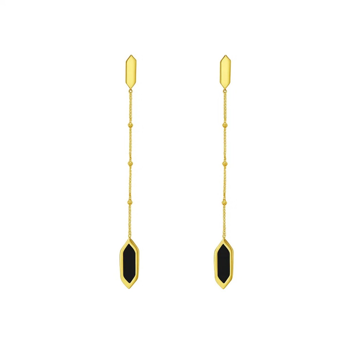 14K Yellow Gold Hexagon Onyx Drop Earrings