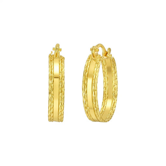 14K Yellow Gold Sparkle Spring Huggie Hoops Earrings