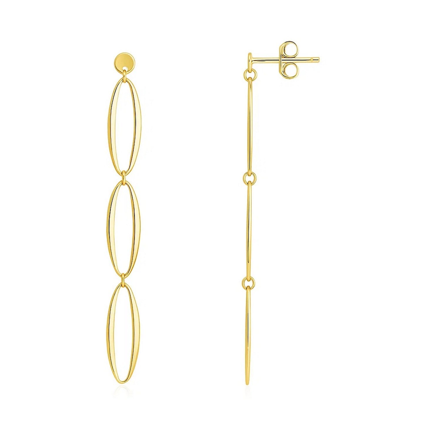 14K Yellow Gold Triple Oval Fancy Drop Earrings