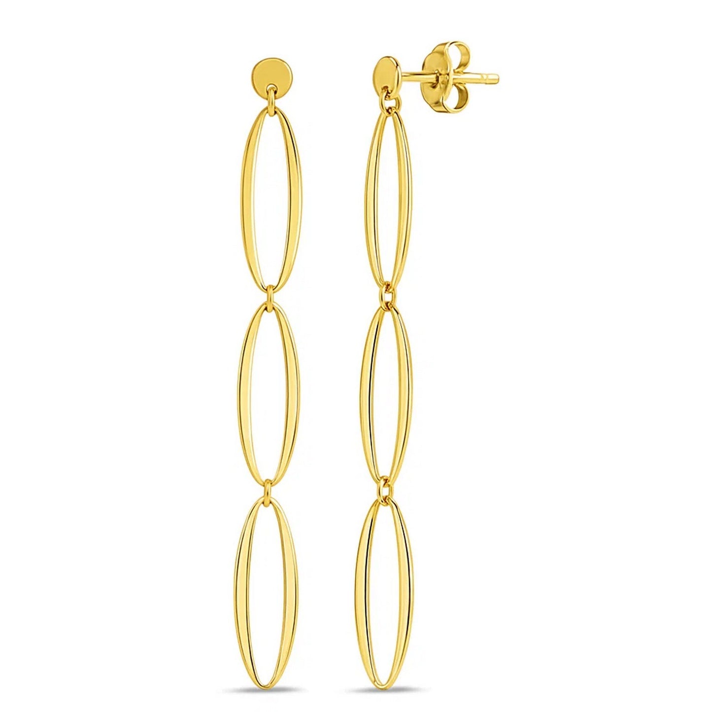 14K Yellow Gold Triple Oval Fancy Drop Earrings