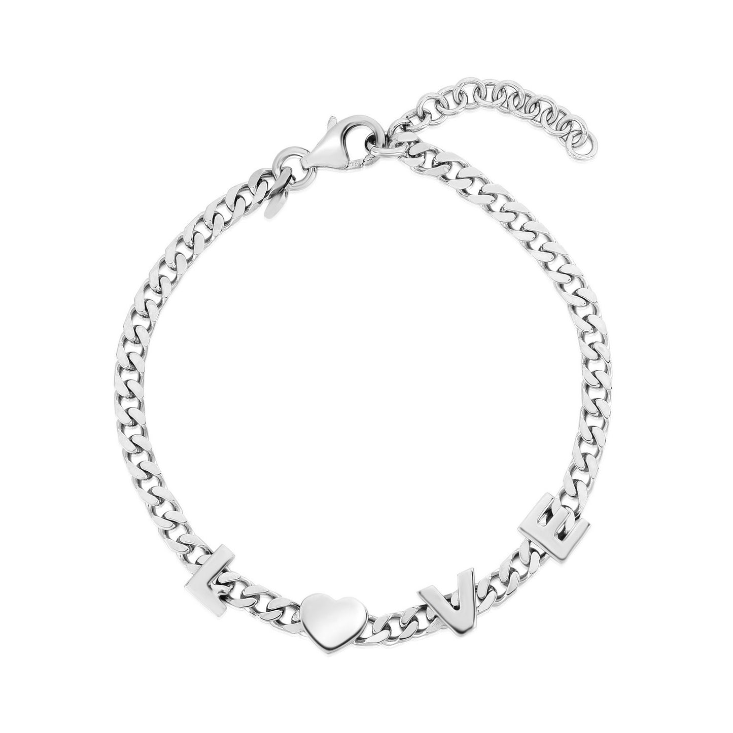 Sterling Silver Rhodium Plated Love Chain Bracelet