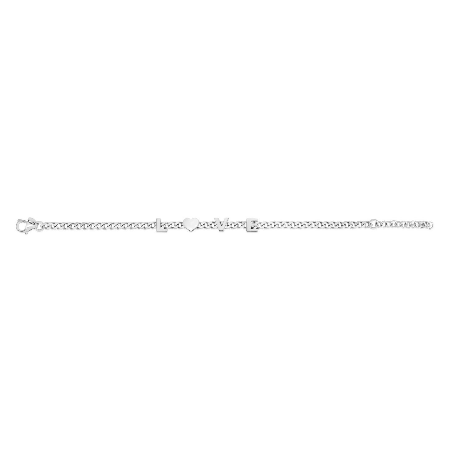 Sterling Silver Rhodium Plated Love Chain Bracelet