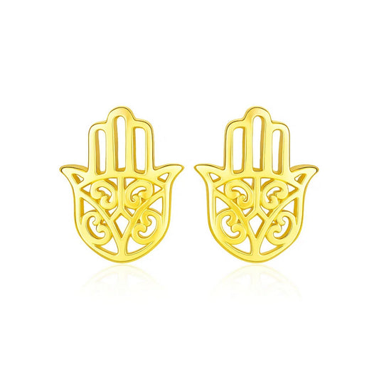 14k Yellow Gold Polished Hand of Hamsa Post Earrings