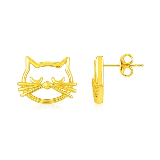 14K Yellow Gold Cat Head Earrings