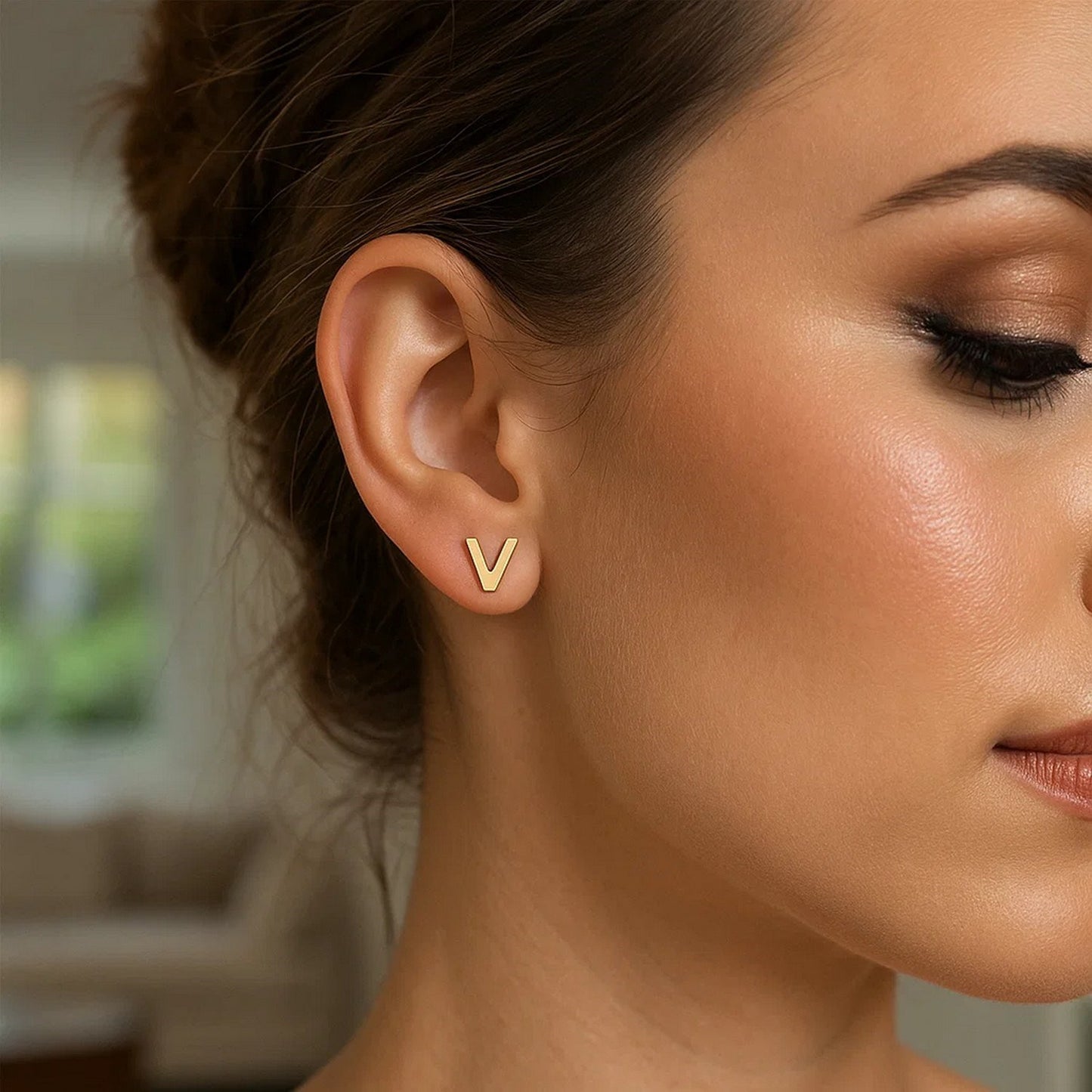 14K Yellow Gold Yours Truly Initial V Stud Earrings