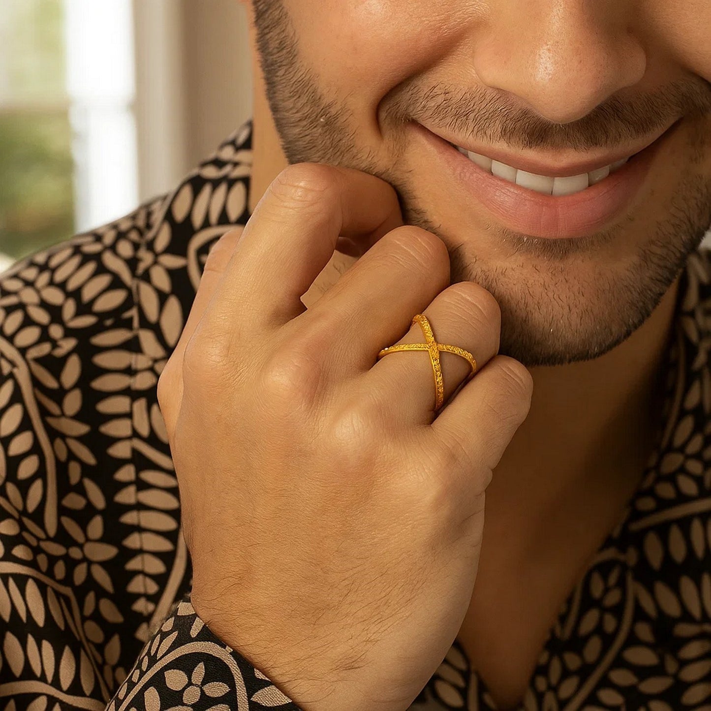 14k Yellow Gold Textured X Profile Ring