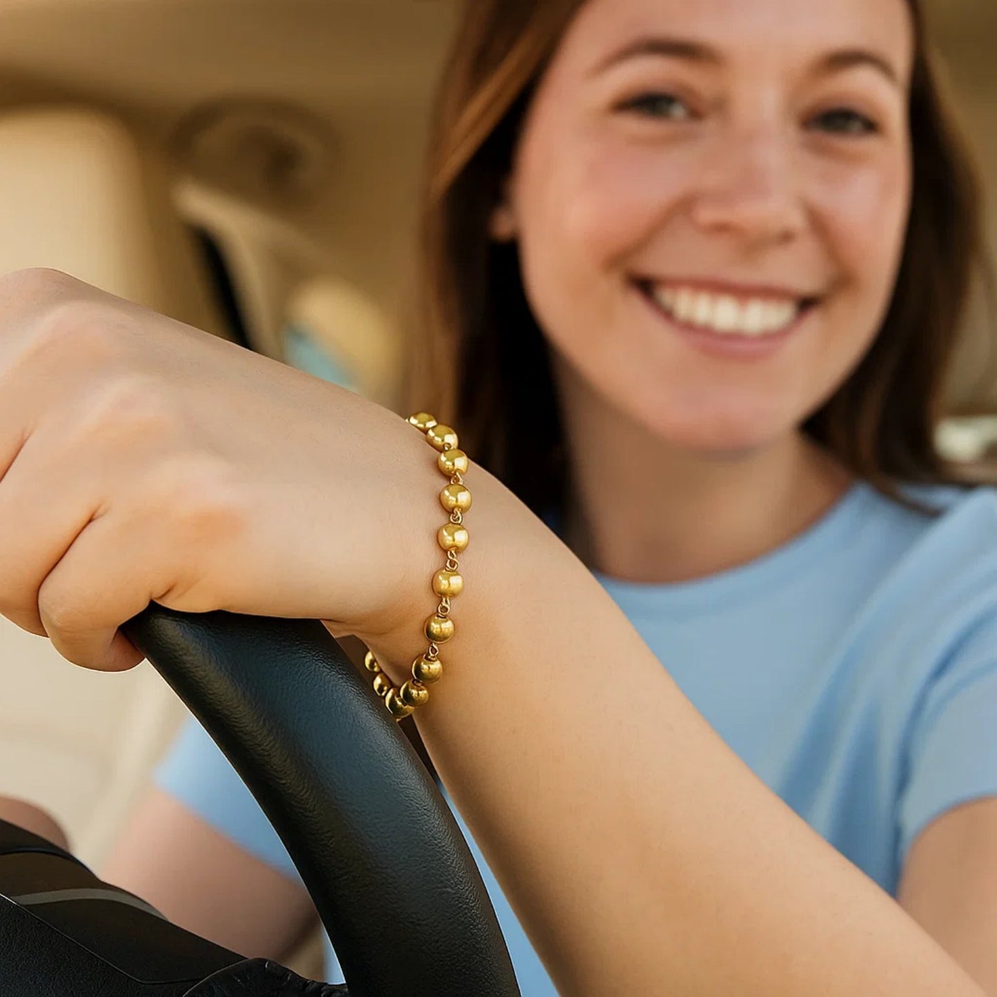 14K Yellow Gold Polished Pebble Bead Bracelet (6.00 mm)