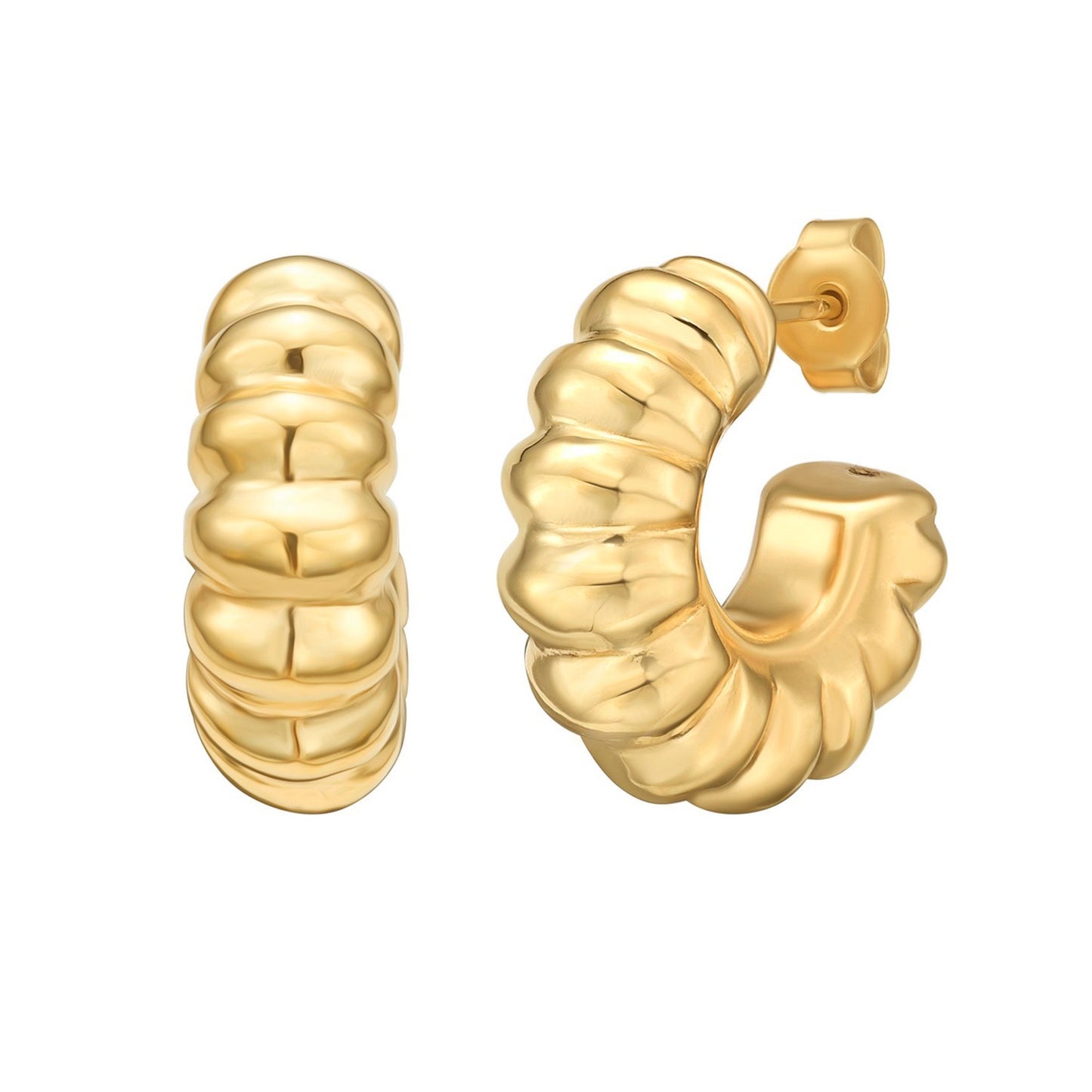 Sterling Silver Yellow Gold Plated Twisted C Hoop Earrings