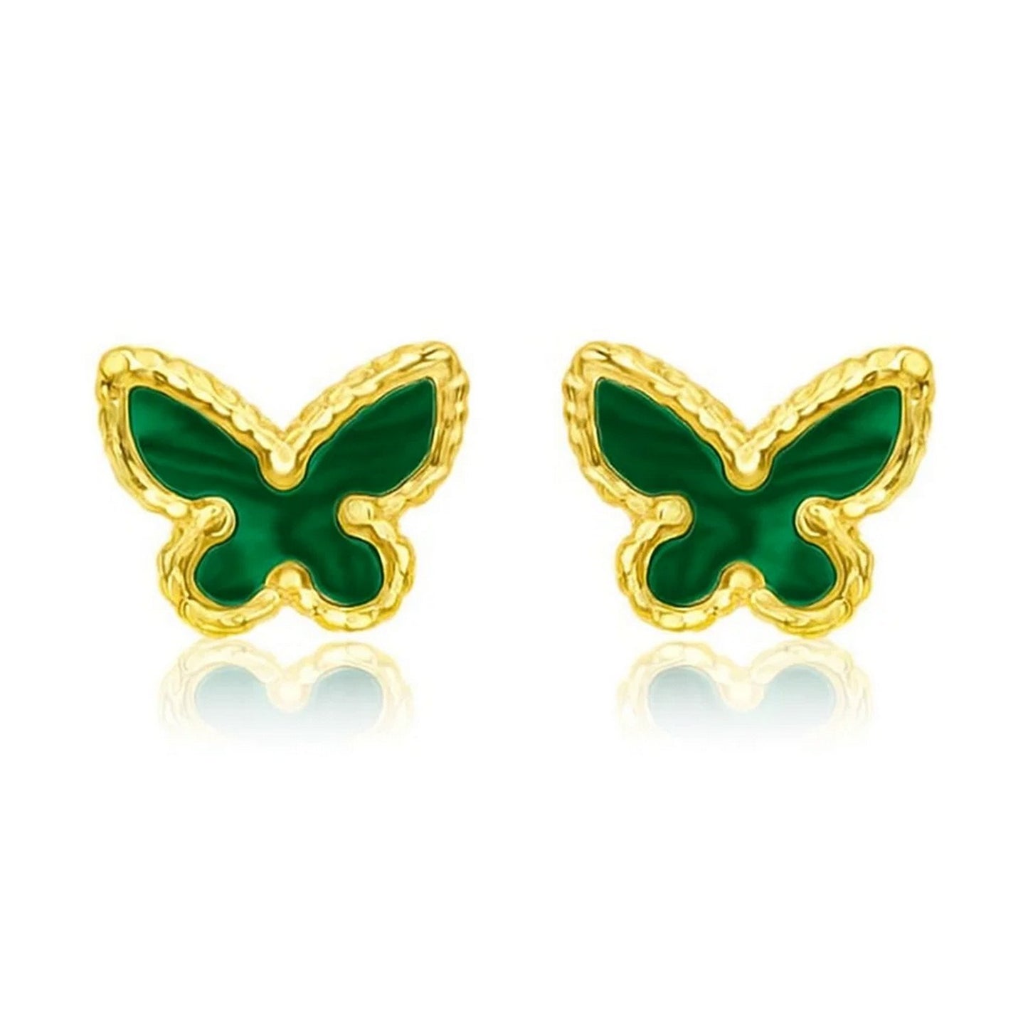 14K Yellow Gold Primavera Malachite Butterfly Stud Earrings