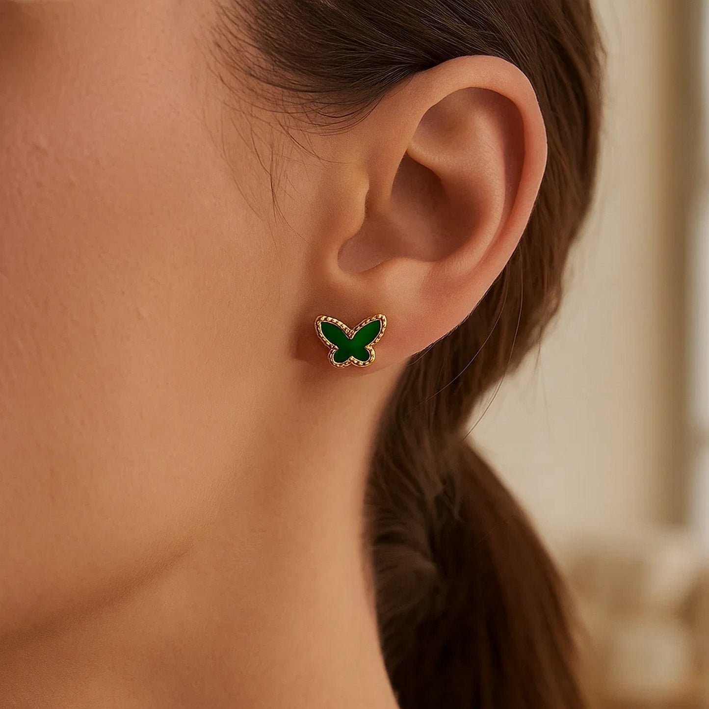 14K Yellow Gold Primavera Malachite Butterfly Stud Earrings