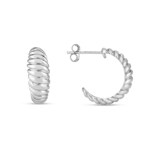 Sterling Silver Rhodium Plated Small Ribbed Twisted Hoop Earrings