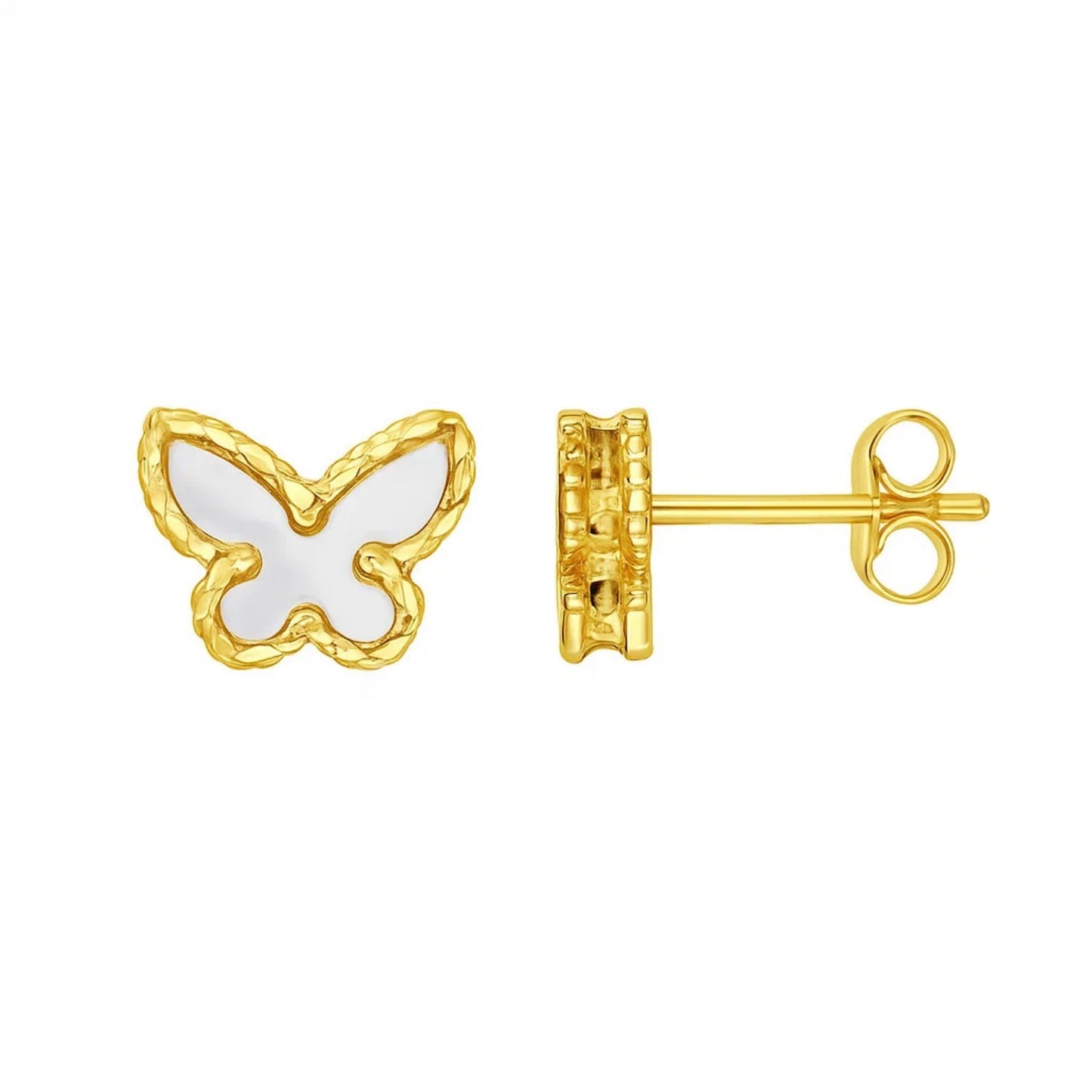 14K Yellow Gold Mother of Pearl Butterfly Stud Earrings