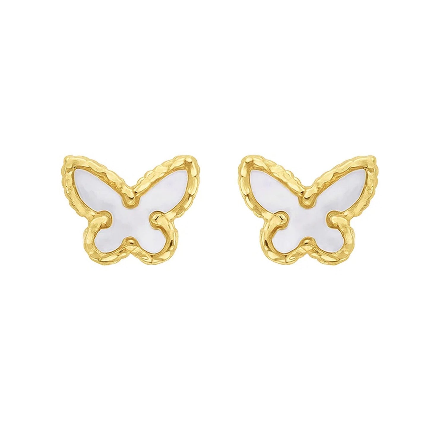 14K Yellow Gold Mother of Pearl Butterfly Stud Earrings