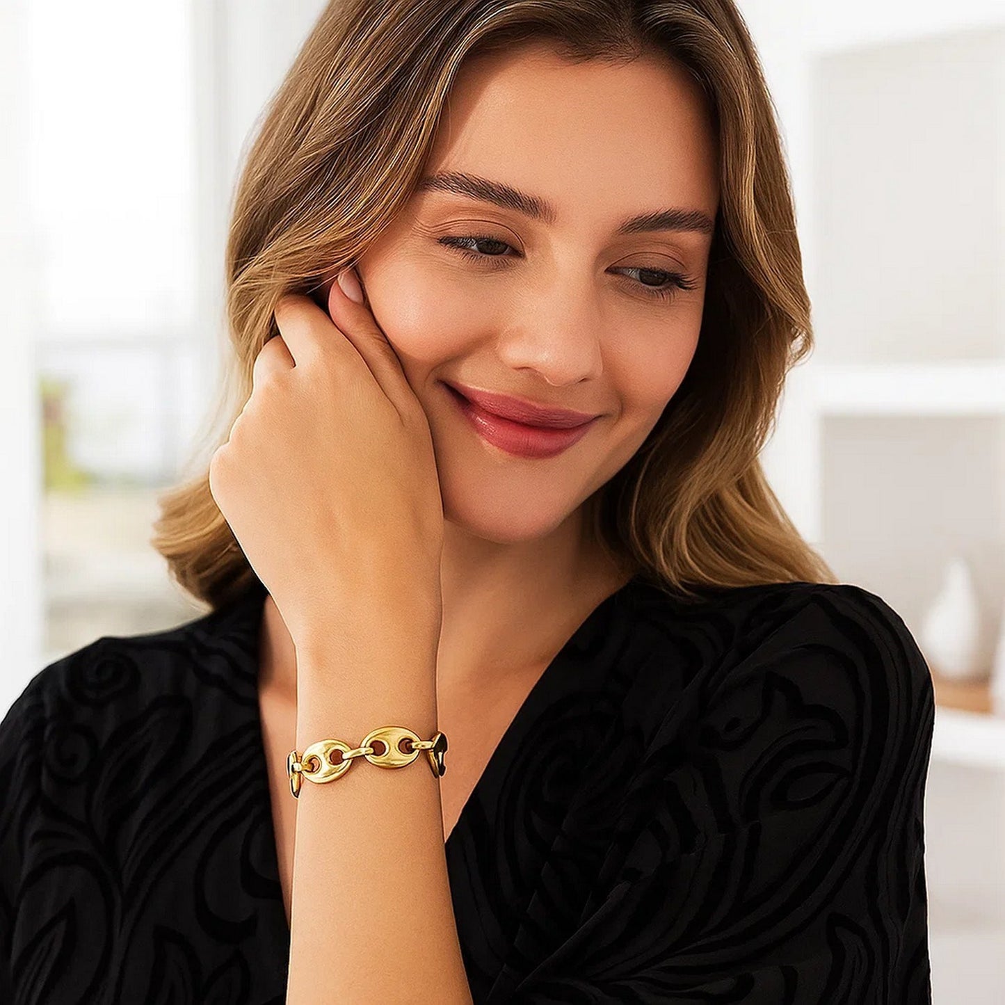 14k Yellow Gold High Polish Lite Puffed Mariner Link Bracelet  (16.00 mm)