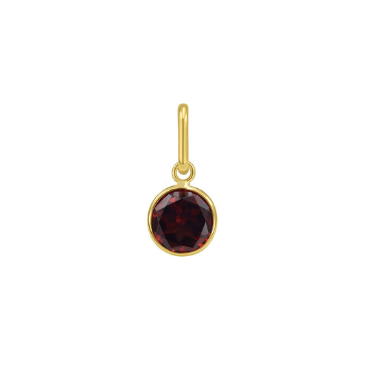 14K Yellow Gold Round Garnet Charm Pendant