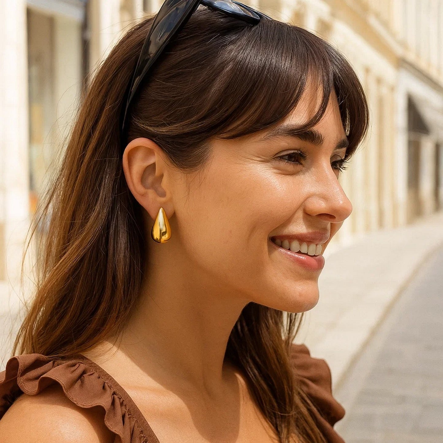 Sterling Silver Yellow Gold Plated Puffed Teardrop Earrings