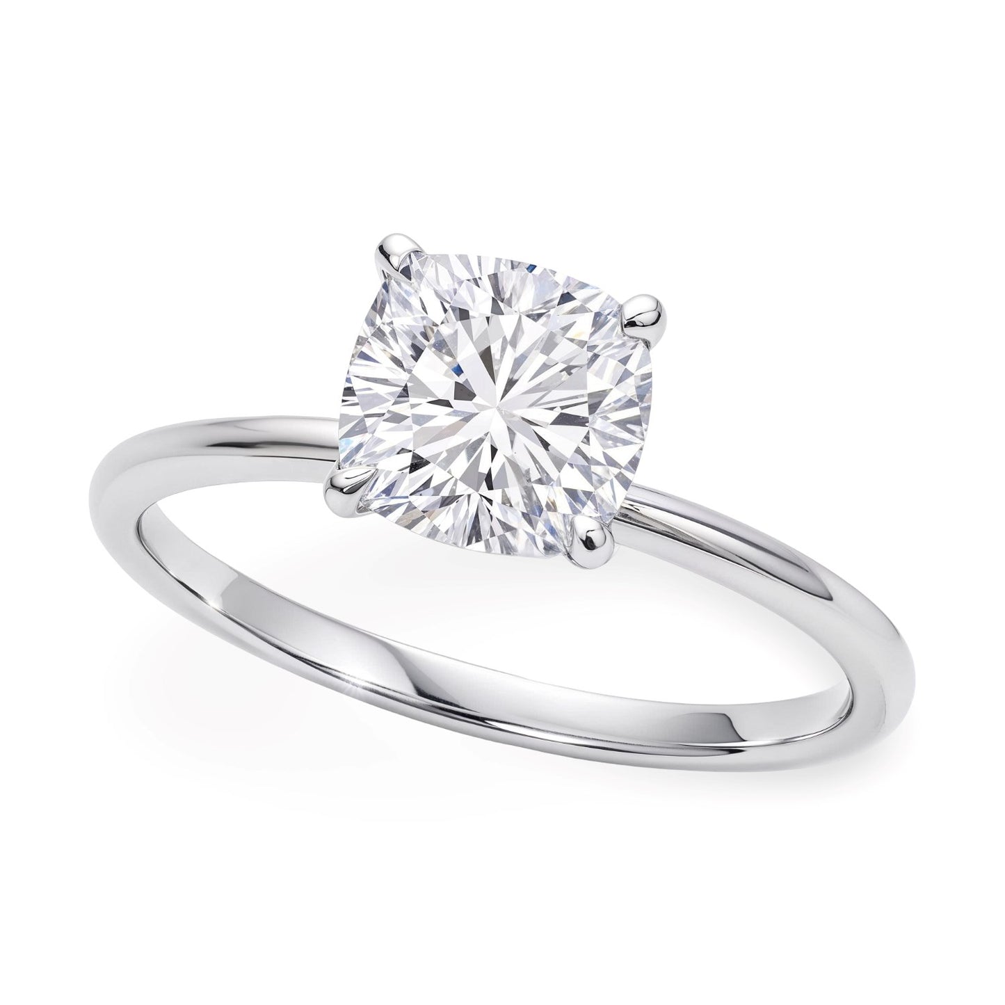 2 Carat Cushion Lab Grown IGI G/VS1 Diamond Solitaire Ring in 14K White Gold