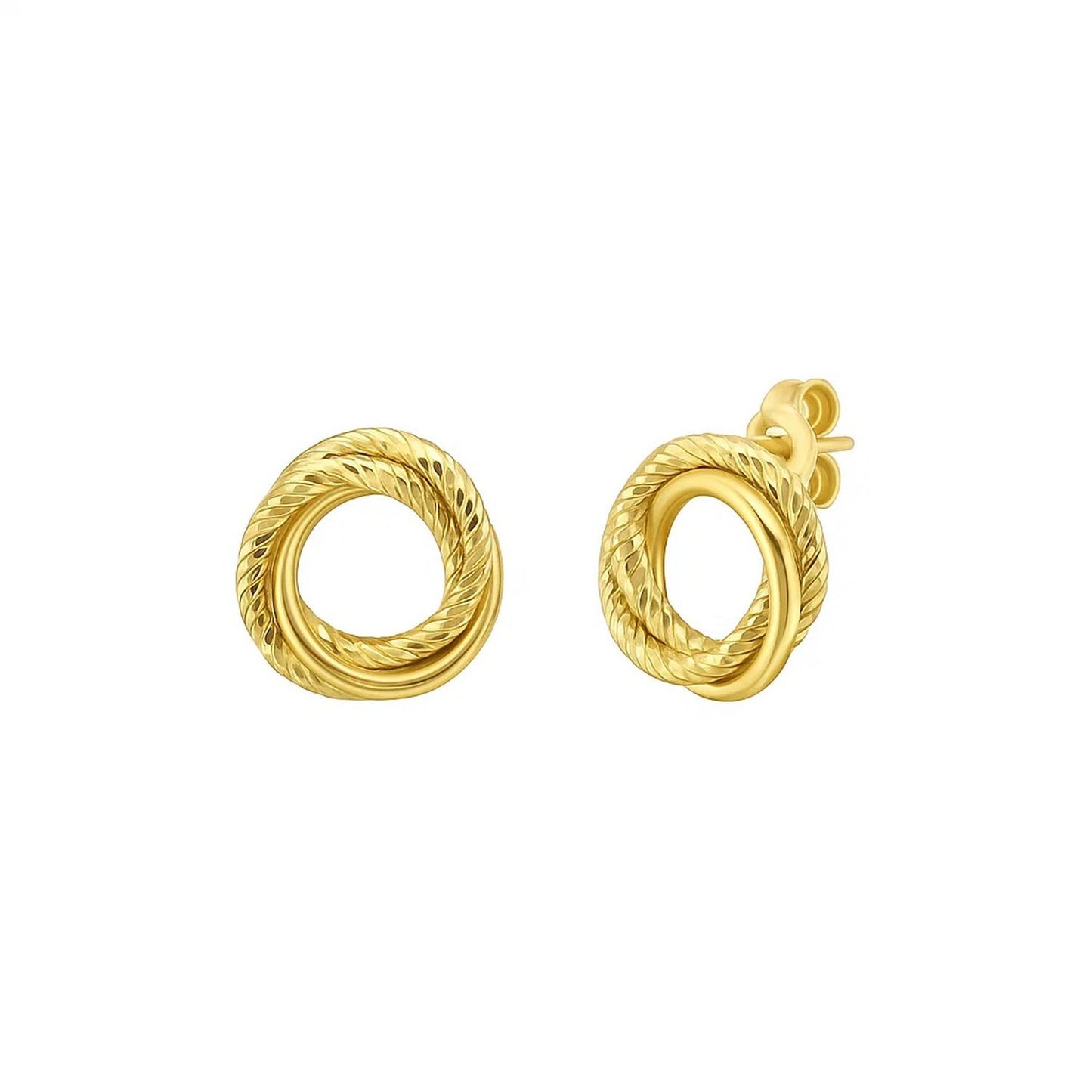 14K Yellow Gold Diamond Cut Interlocking Trinity Stud Earrings (11.30 mm)