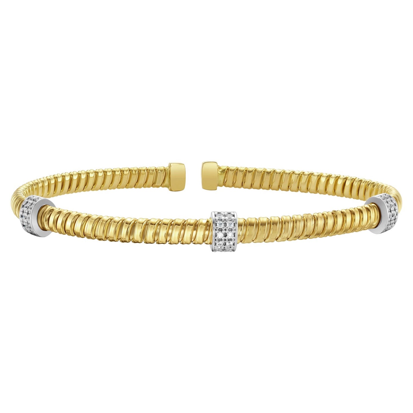 14K Yellow Gold Diamond Triple Station Tubogas Cuff