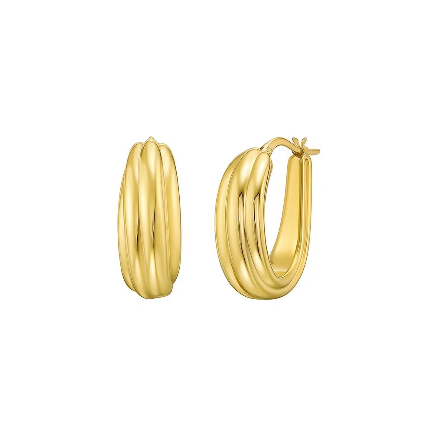 14K Yellow Gold Ribbed Hoop Earrings