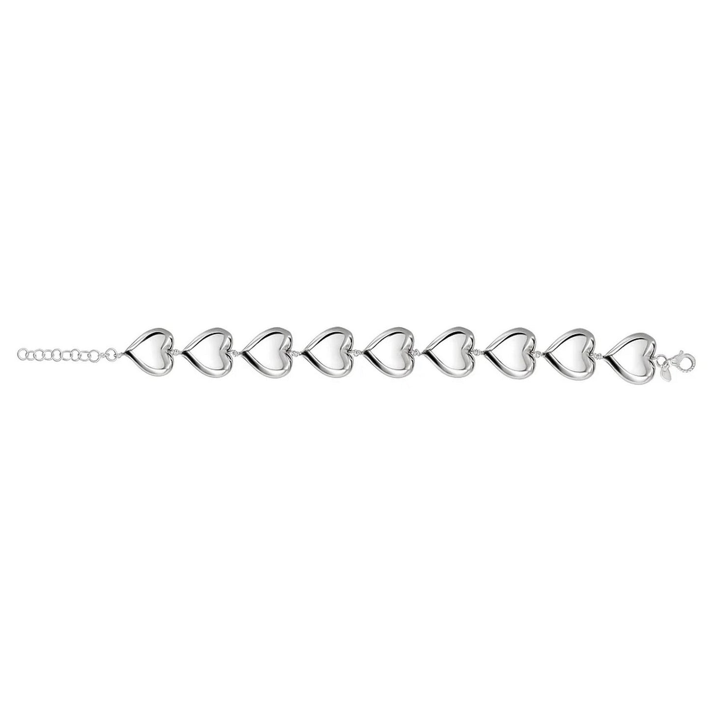 Sterling Silver Rhodium Plated Puffed Hearts Bracelet