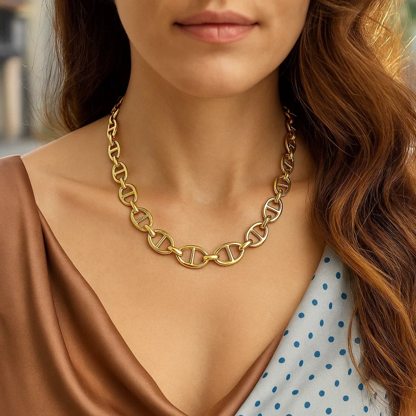 14k Yellow Gold High Polish Oval Mariner Link Necklace (13.8mm)