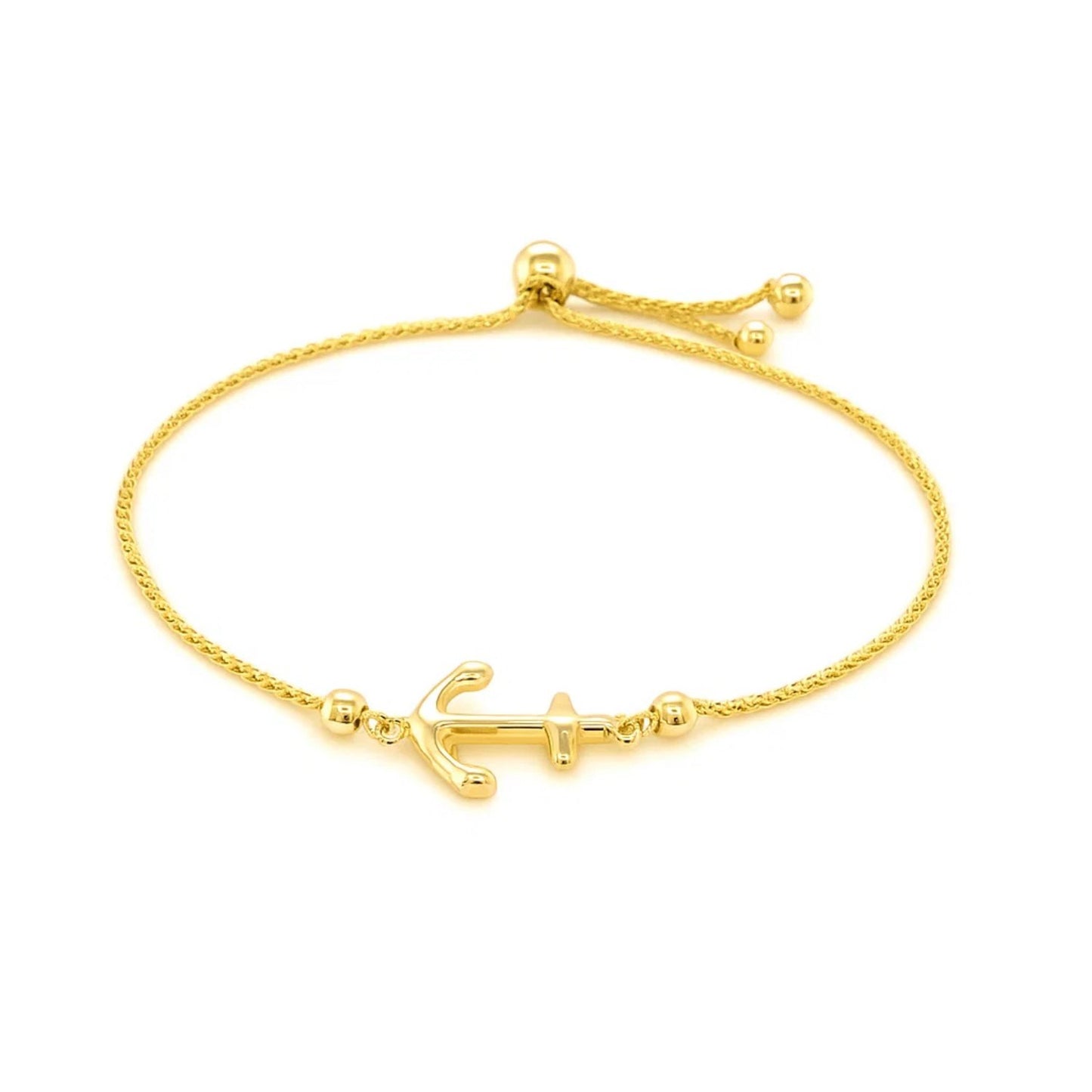 14k Yellow Gold Anchor Design Adjustable Lariat Bracelet