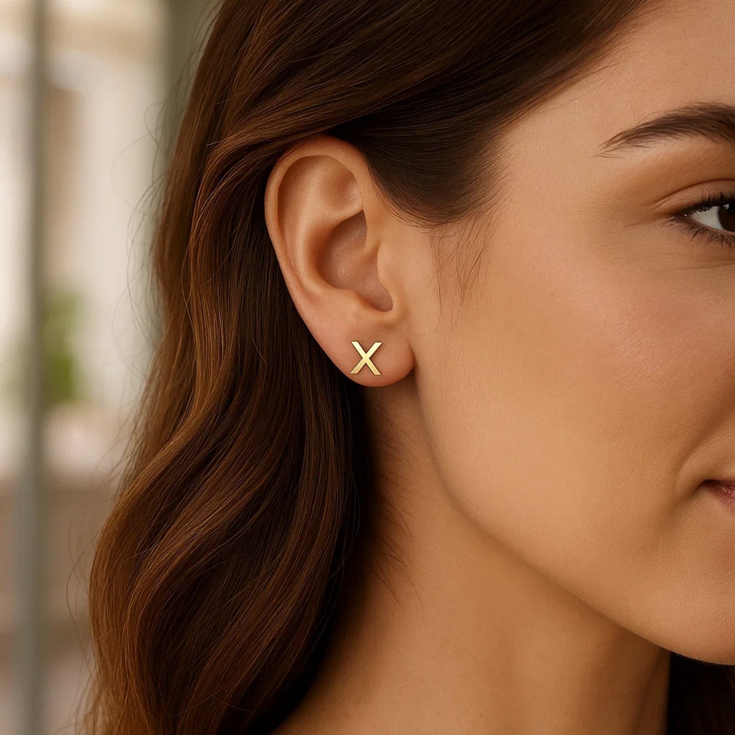 14K Yellow Gold Yours Truly Initial X Stud Earrings