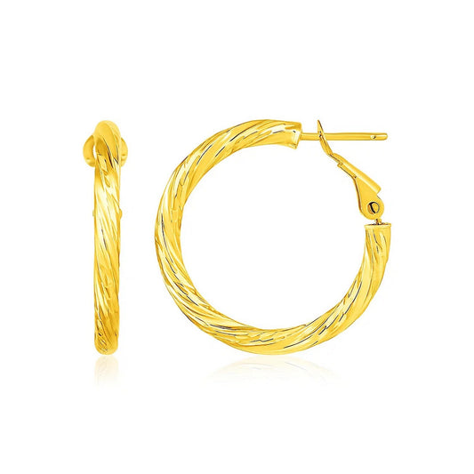 14k Yellow Gold Petite Twisted Round Hoop Earrings(3x20mm)