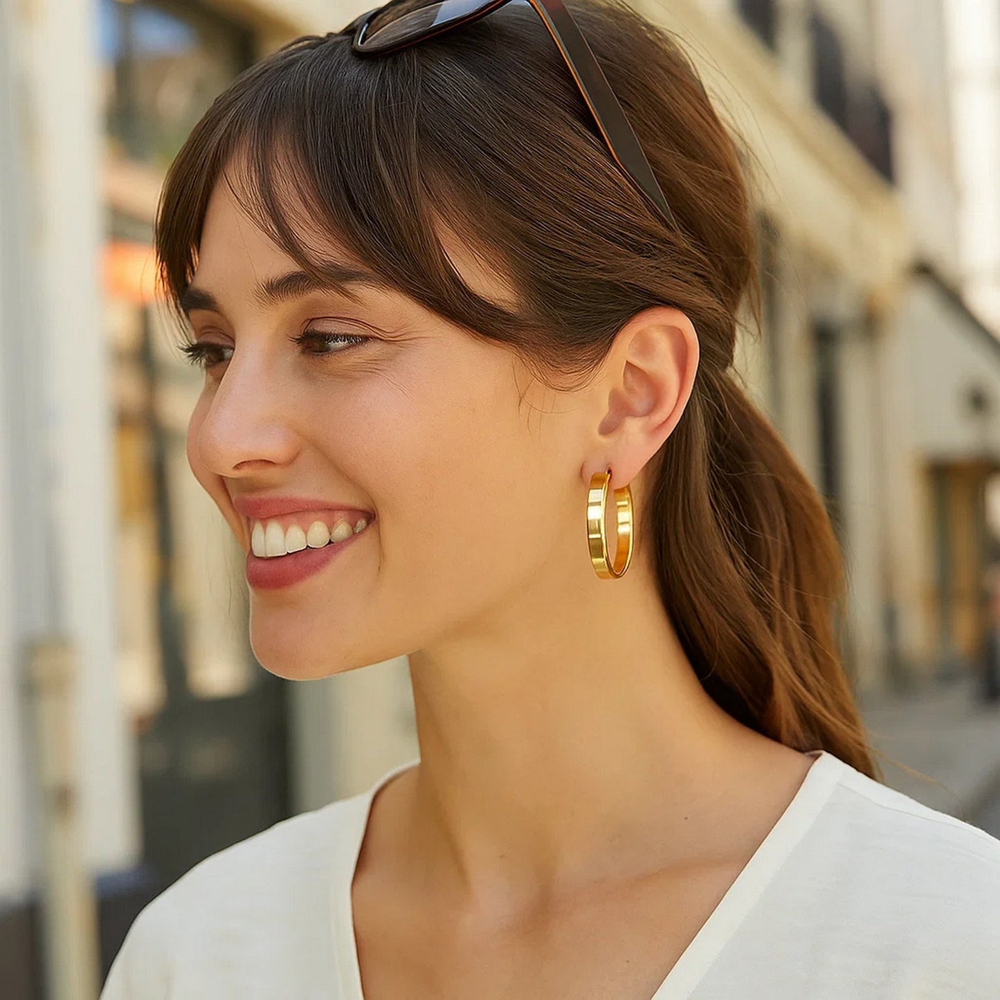 Large Tube Shaped Hoop Earrings in 14K Yellow Gold