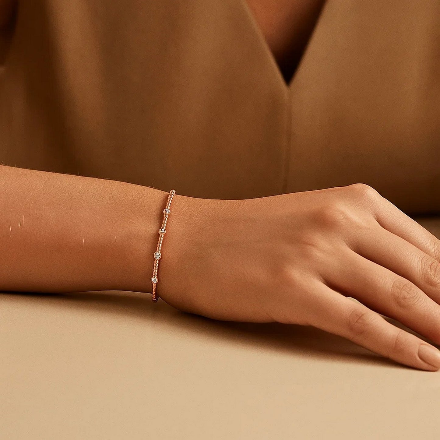 Classic 14K Rose Gold Beaded Bracelet