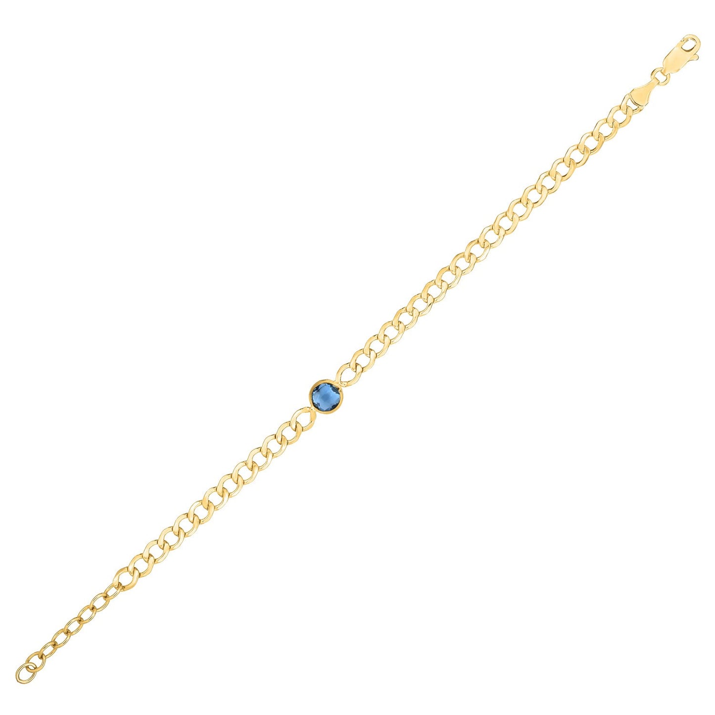 14K Yellow Gold Blue Topaz Curb Chain Bracelet (3.60 mm)
