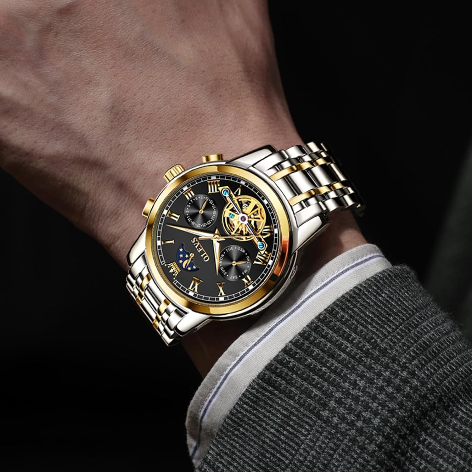 Automatic Mechanical Watches for Men Self Winding Waterproof Stainless Steel Men'S Wrist Watches Luxury Expensive Watch,Adjustable Bracelet (Gift Tool)