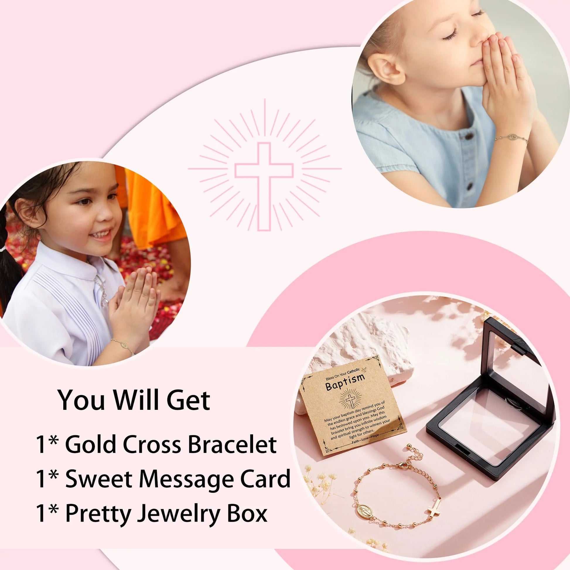 Catholic Baptism Gifts for Kids Girls Women Teen Daughter Granddaughter,Rosary Beads Virgin Mary Chain Charm Gold Cross Bracelet Christian Religious Jewelry Gifts for Girls Women Age